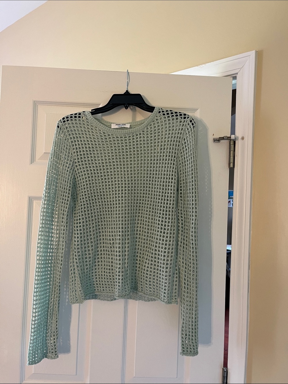 Double Zero Mint Open-Knit Crewneck Sweater